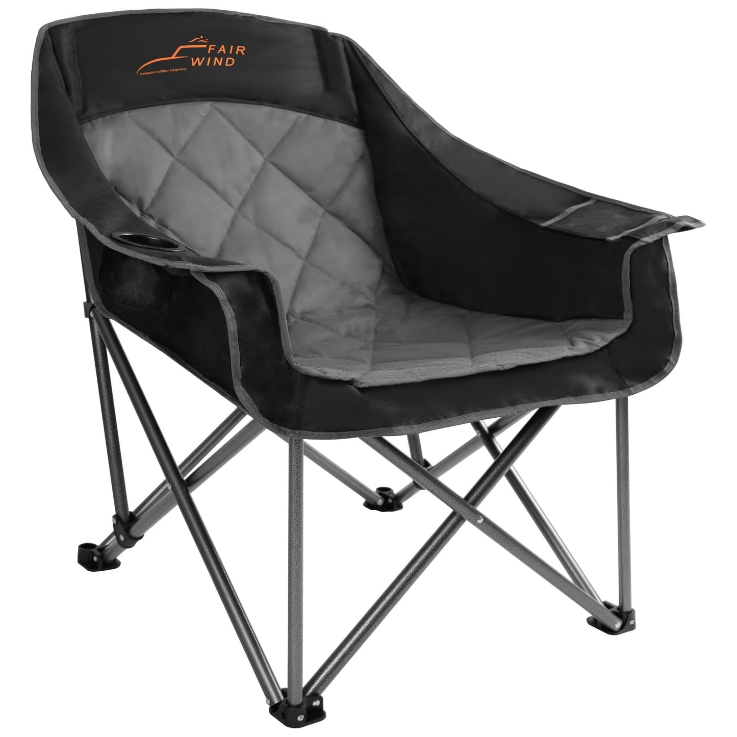 FAIR WIND Oversized Padded Camping Chair Heavy Duty Quad Fold Arm Chair Portable for Outdoor - Support 500LBS, Black
