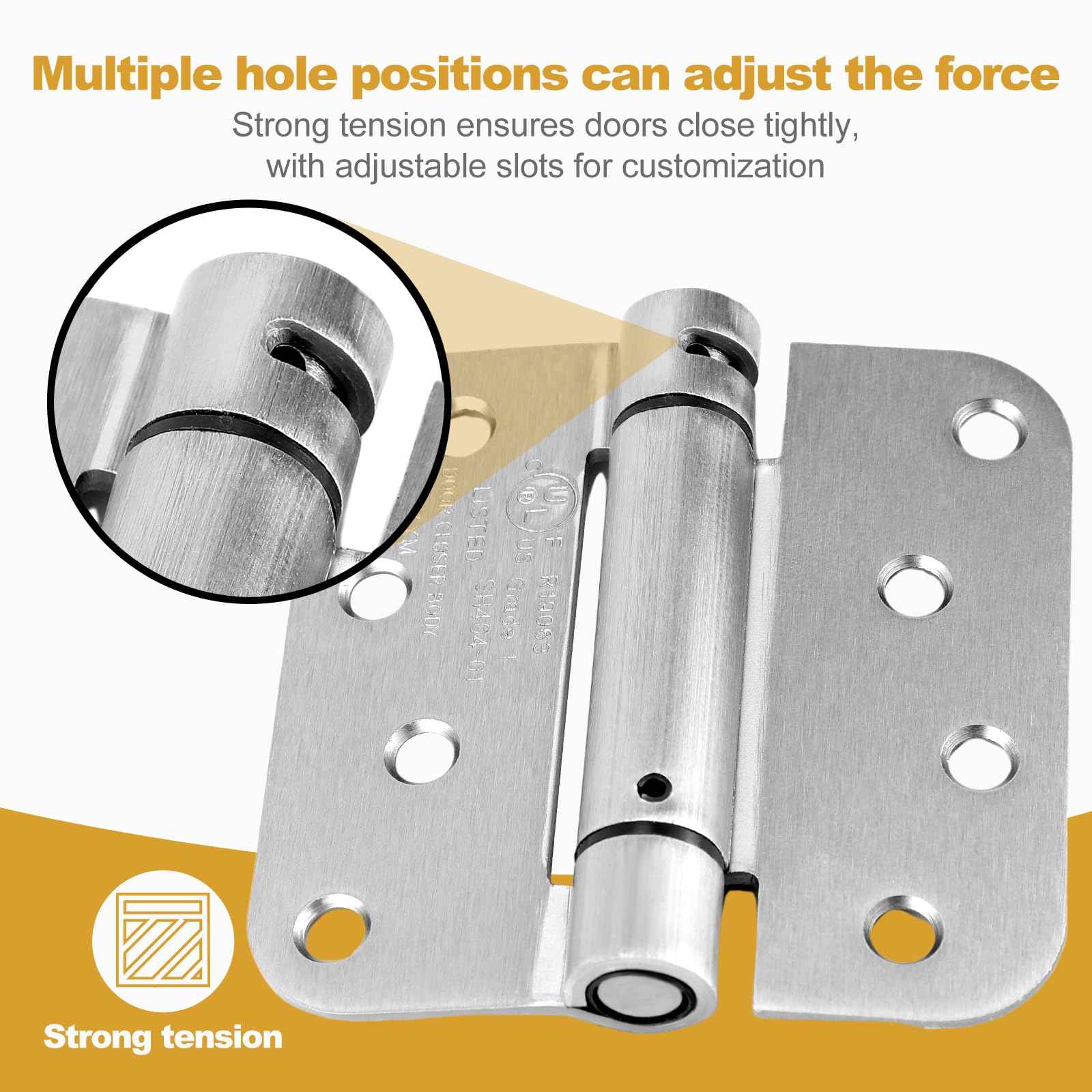 2 Pack | Self Closing Door Hinges 3.5”×3.5”, HBL' Automatic Door Closer Hinges with 5/8" Radius Corners, Adjustable Spring Door Hinge for Home, Garage & Basement Doors.