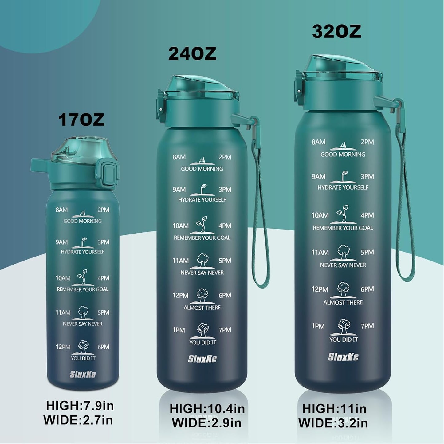 SLUXKE 17oz Insulated Water Bottle - Double-Walled Stainless Steel with Straw & Spout Lids - Blue