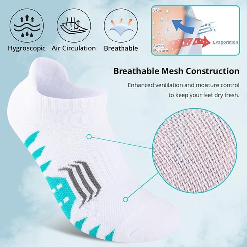 COOPLUS Ankle Socks - Women's Athletic Cushioned Low Cut Running Socks | 6 Pairs, Anti-Blister Cotton