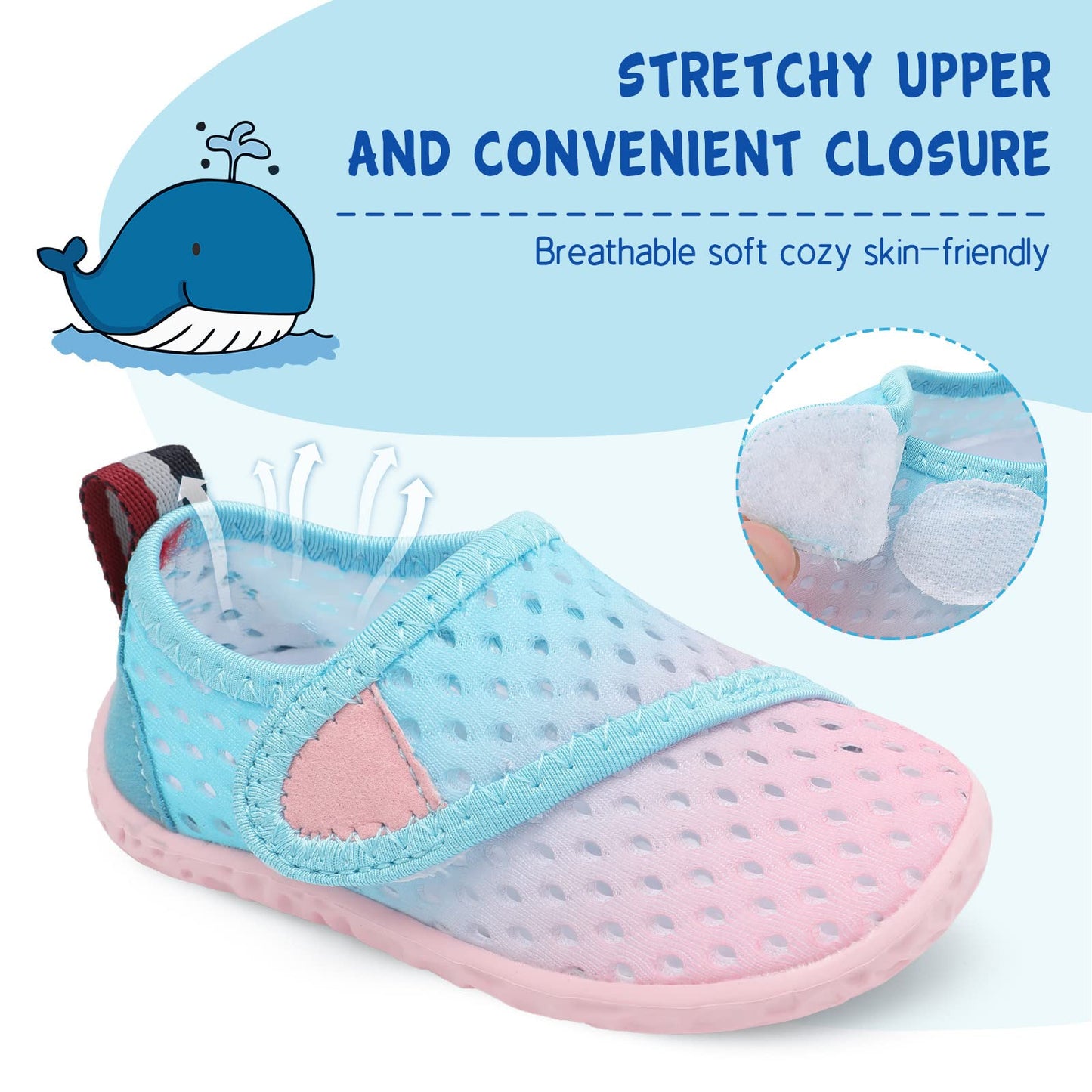 LeIsfIt Kids Water Shoes Toddler Girls Boys Swim Shoes Outdoor Quick-Dry Breathable Aqua Socks for Beach Pool Surf, Blue Pink, 12 Little Kid