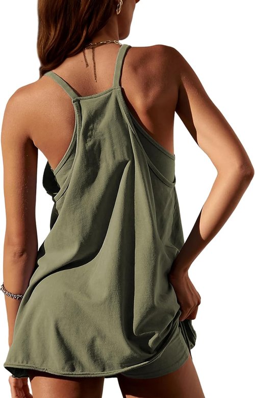 Faleave Women's Sleeveless Mini Dress - Athletic Spaghetti Strap Tennis Dress with Pockets