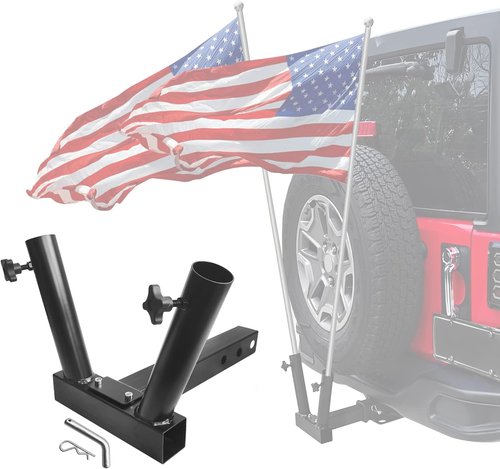 KAIRAY Hitch Mount Dual Flagpole Holder - Universal Fit for 2-Inch Receiver | Ideal for Trucks, SUVs, RVs, and Pickups