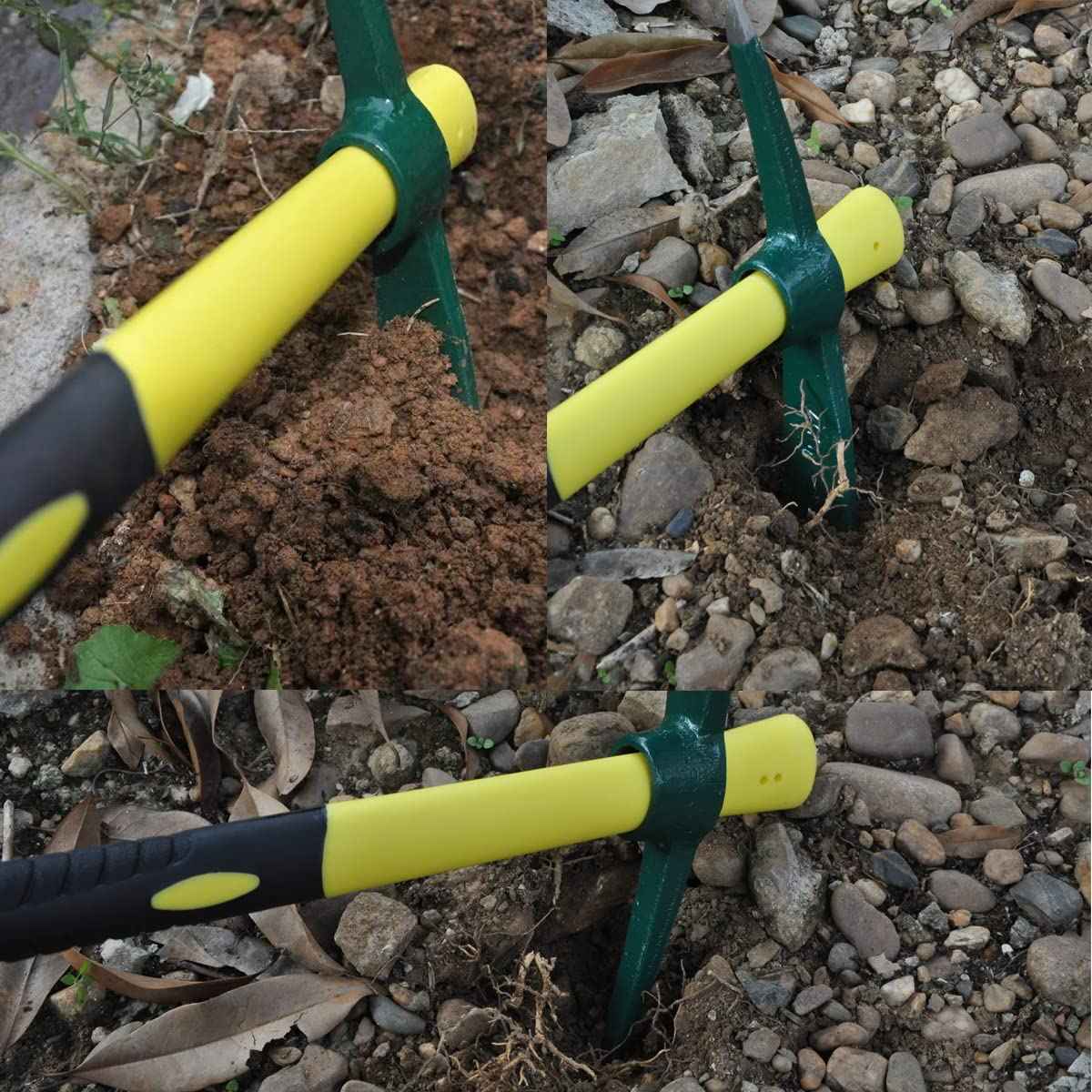 ESCULTORA 2PCS 18 Inches Steel Forged Pickaxe, Sturdy Durable Mattock Hoe, Weeding Pick Axe with Lightweight Plastic Coated Fiberglass Handle Suitable for Digging, Weeding, Gardening, Camping