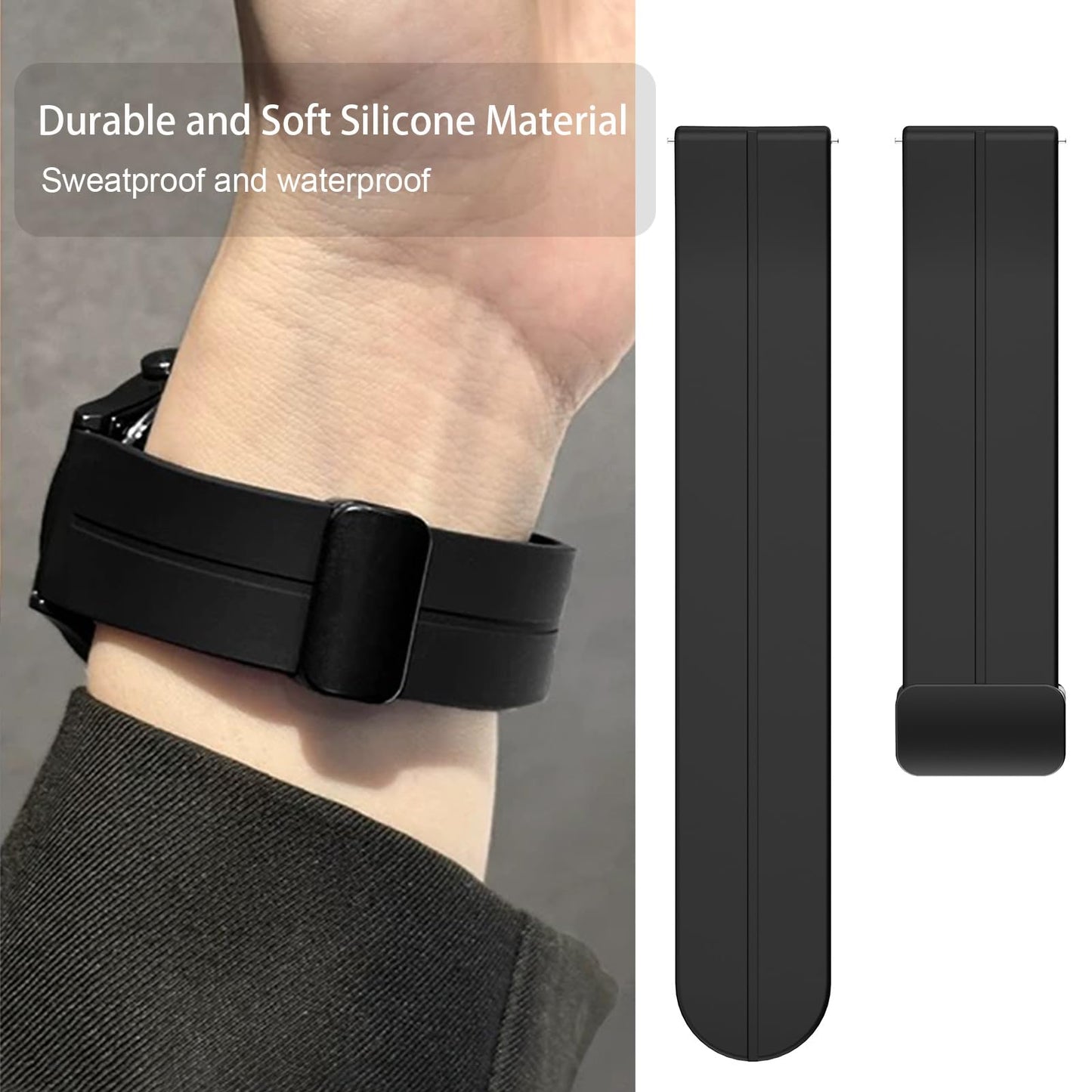 Compatible with ALPHAGEAR Smartwatch Bands, 22mm Quick Release Silicone Sport Strap Replacement Watchband Compatible with ALPHAGEAR Bravo II, Bravo XL, Raptor, Commander, Juliet Smartwatch (Black, 22mm size band)