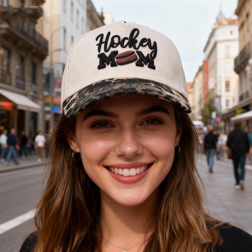 Hockey Mom Hat for Women, Mommy Mama Embroidered Adjustable Vintage Baseball Caps for Casual Wear Beige