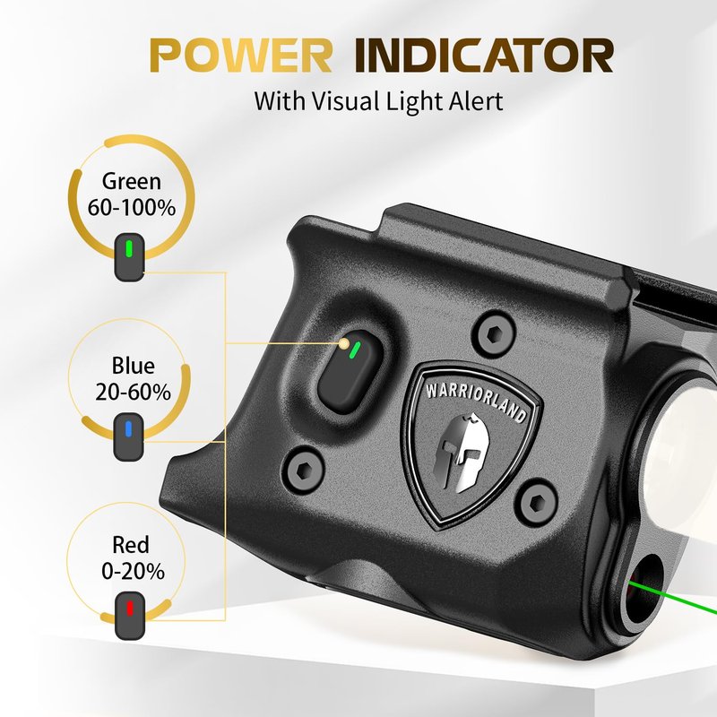 WARRIORLAND Pistol Light Laser Combo Fits Springfield Hellcat Pro, Compact 150-Lumen Trigger Mounted Tactical Weapon Light with Green Laser & White LED, Power Indicator & 3 Light Mode, SLL-110G