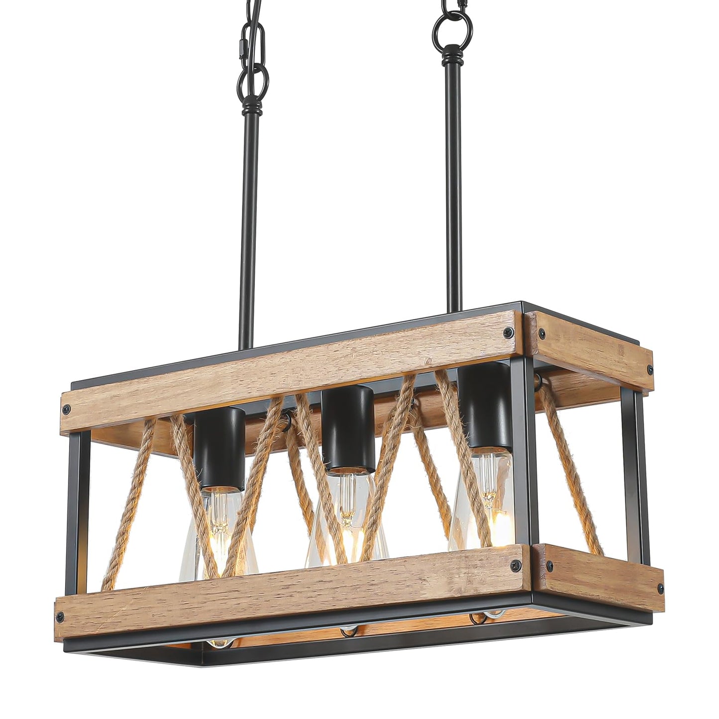 YongMing CL Farmhouse Light Fixtures, 3-Light Adjustable Kitchen Chandeliers Over Table, Vintage Pendant Lighting for Kitchen Island, Rustic Hanging Lights for Entryway Foyer Bathroom Dining Room