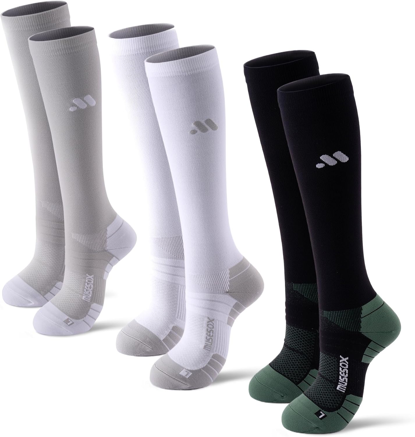 Skiennix Compression Socks - Knee High 15-20mmHg Graduated Support for Nurses & Travelers | 3 Pairs
