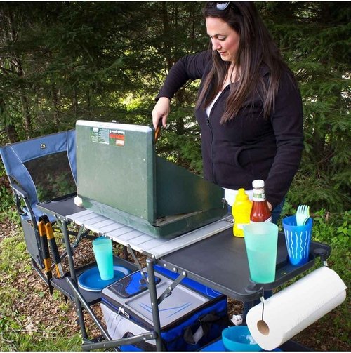 GCI OUTDOOR Slim-Fold Cook Station - Portable Folding Kitchen Table with Heat Resistant Top & 4 Side Tables