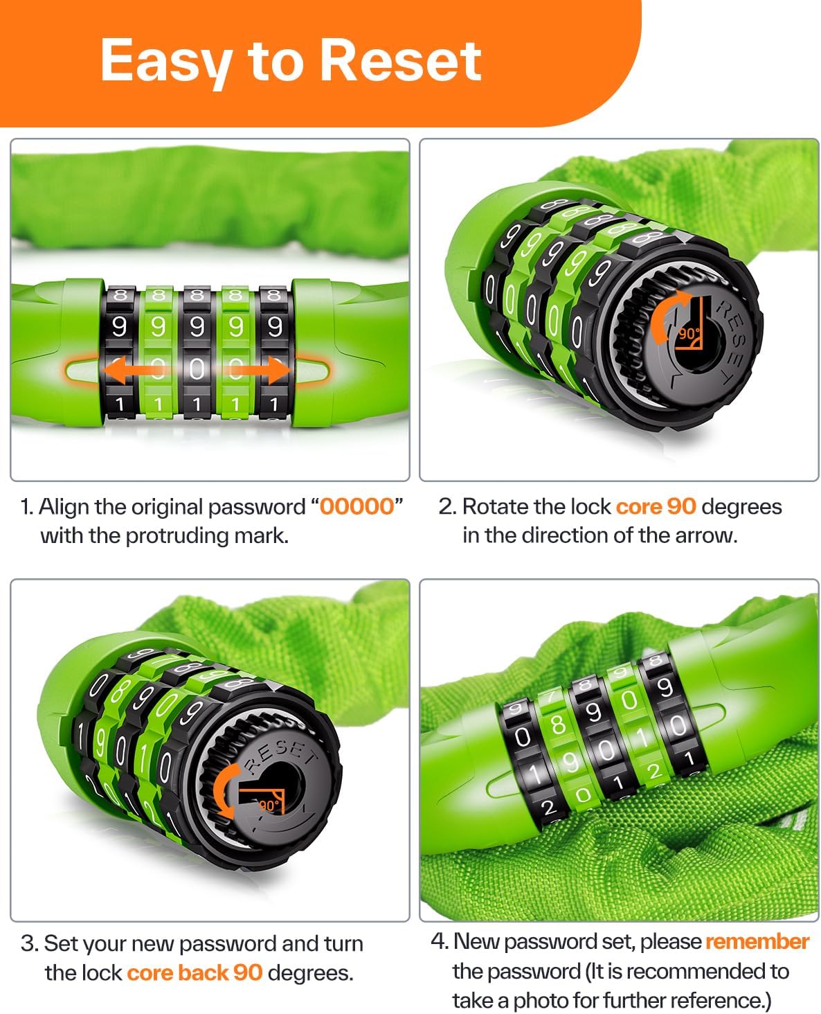Sportneer Bike Lock - High Security 5-Digit Combination Chain Lock | Keyless, Heavy Duty, 3.2/3.6/4ft Lengths