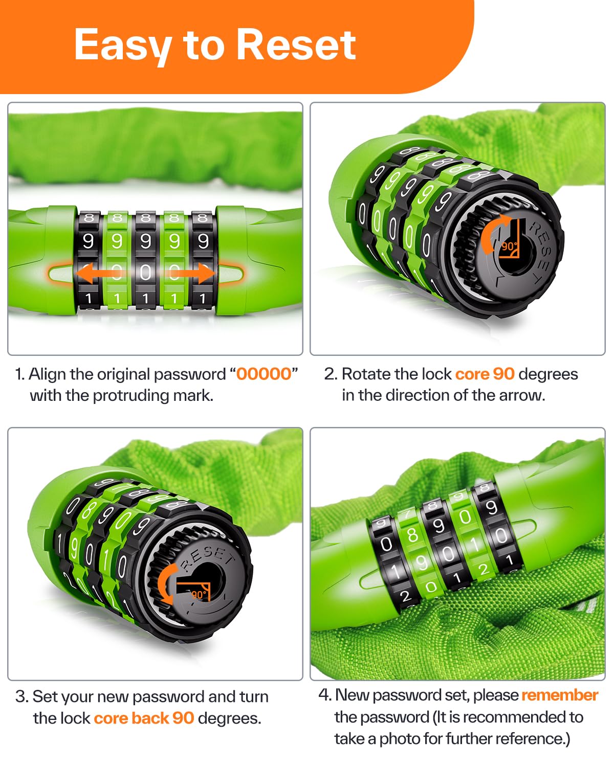 Sportneer Bike Lock: 3.2ft 5 Digit Combination High Security Anti Theft Bike Chain Lock - Heavy Duty Resettable Keyless Bicycle Lock for Bike, Bicycle, Motorcycle, Scooter Etc