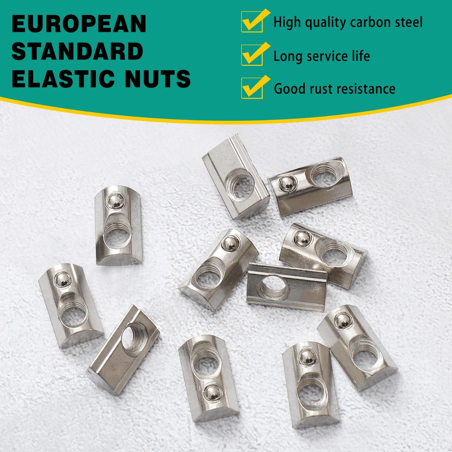 Yaocom 100 Pcs 2020 Series M5 T Nuts Half Roll in Spring Silver Thread Spring Carbon Steel European Standard T Nut for Aluminum Extrusion Profile