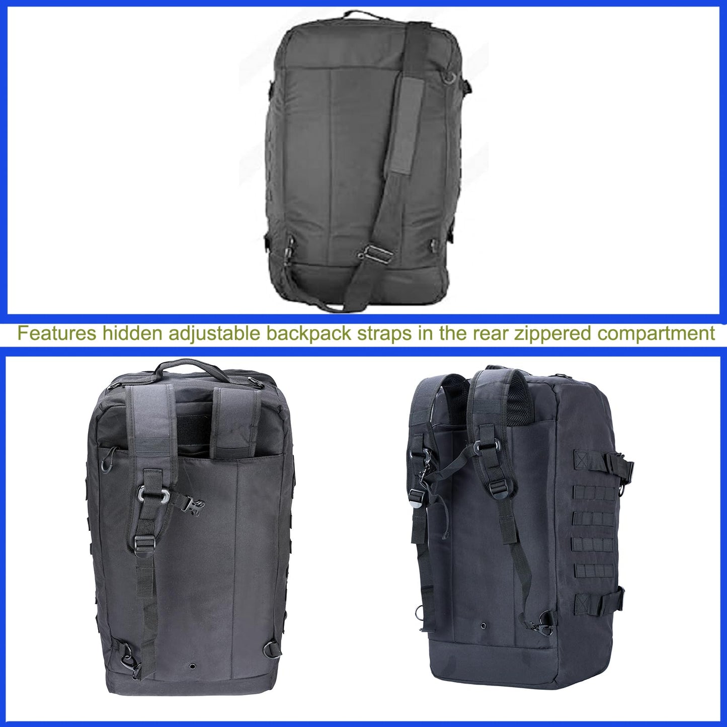 3 in 1 Tactical Travel Duffel Bag Backpack, Heavy Duty Gym Bag 85L, Black