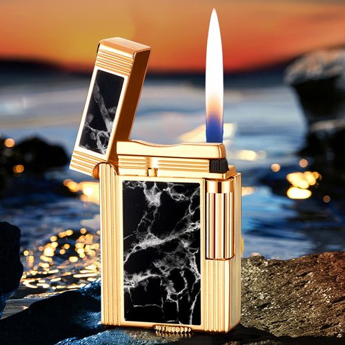 Classic Brushed Gas Lighters, Zinc Alloy Refilled Butane Lighter, Side Wheel Frosted Lighter, Adjustable Flame Flip Lighters, for Outdoor, Camping, Men's Gifts (Gold A)