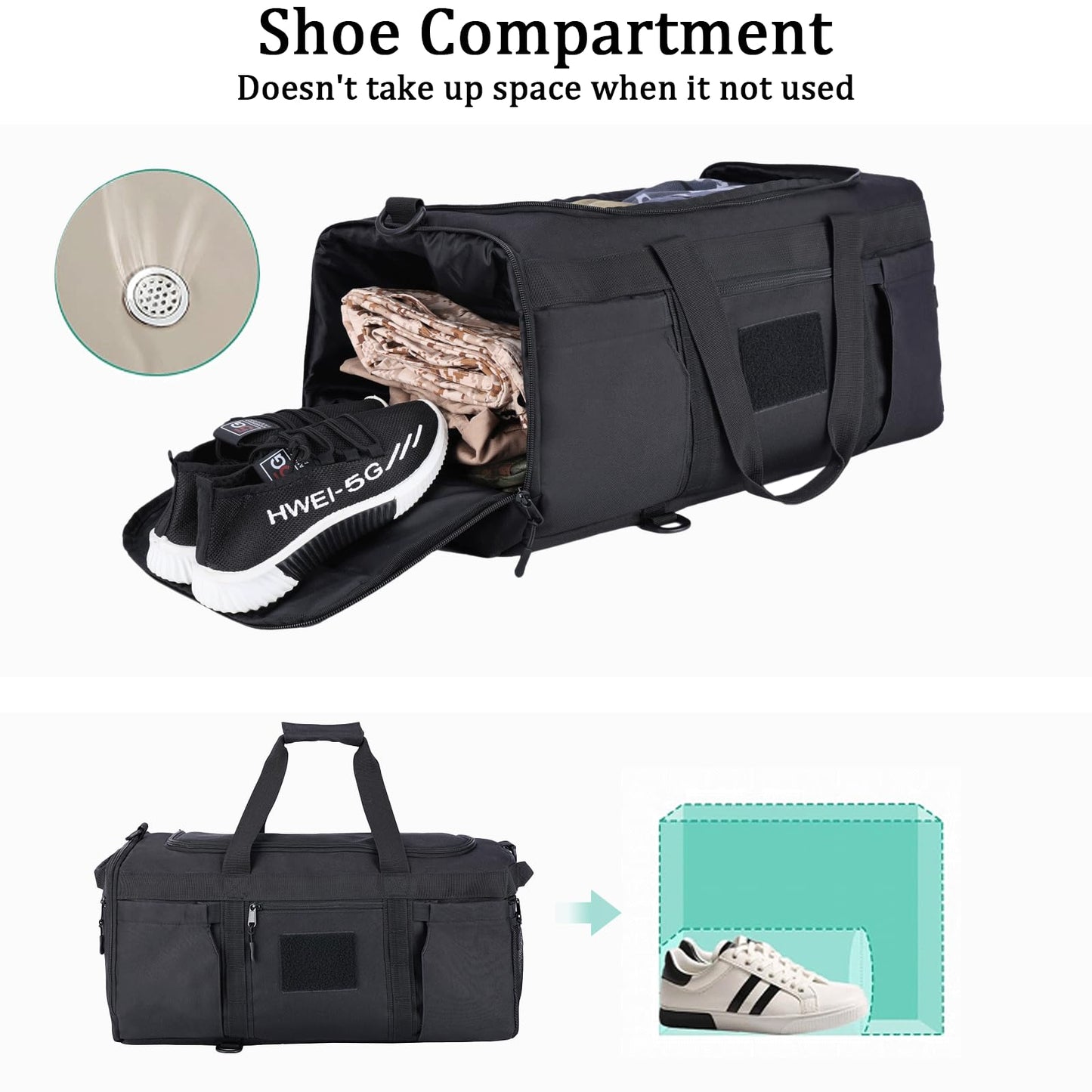 Greencity Gym Bag Duffel Bag with Shoe Compartment for Men Sports Duffels Bag Fitness (Black)