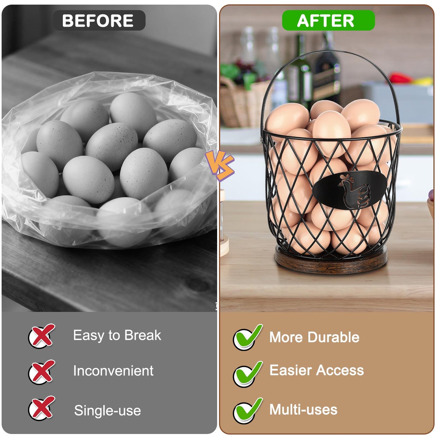 AOOHOOA Round Egg Basket for Gathering Fresh Eggs, Metal