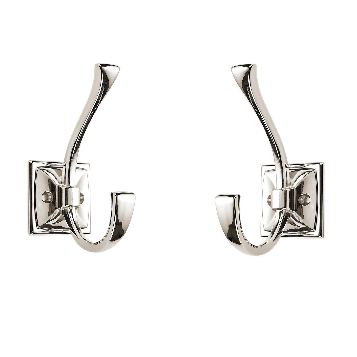 ZAUYX Large Wall Hooks 2 Pack - Polished Nickel Coat and Towel Hook Hardware - 4.35 Inch Double Robe Hook Wall Mounted With Screws for Hanging Coats, Keys, Towels, Bags, Cups, Hats