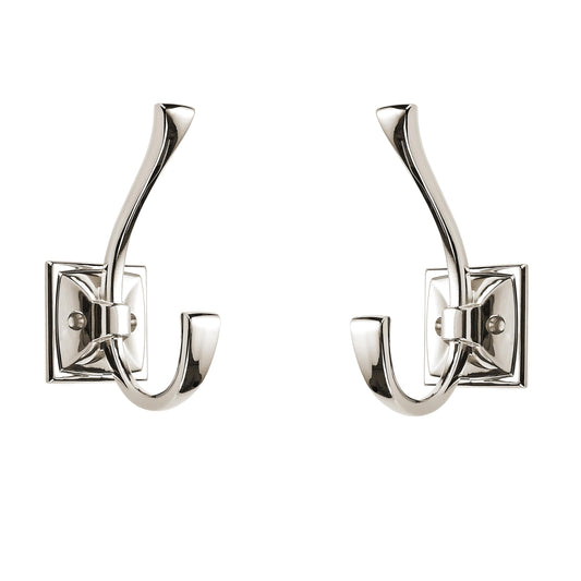 ZAUYX Large Wall Hooks 2 Pack - Polished Nickel Coat and Towel Hook Hardware - 4.35 Inch Double Robe Hook Wall Mounted With Screws for Hanging Coats, Keys, Towels, Bags, Cups, Hats