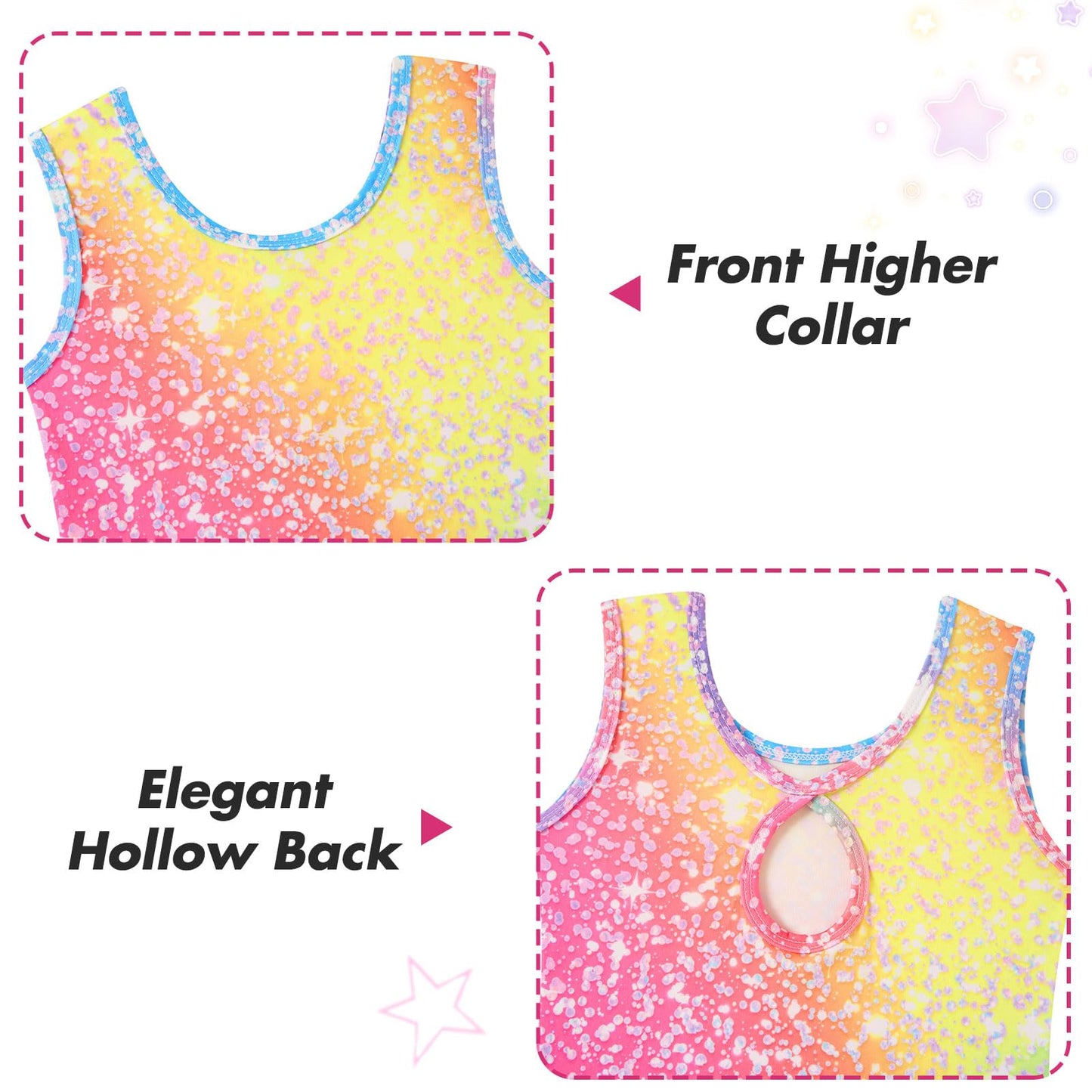 Taubow 2 Packs Gymnastics Leotards for Girls 4t 5t Rainbow Butterfly Tumbling Outfit Biketard with Shorts Gymnastics Outfit