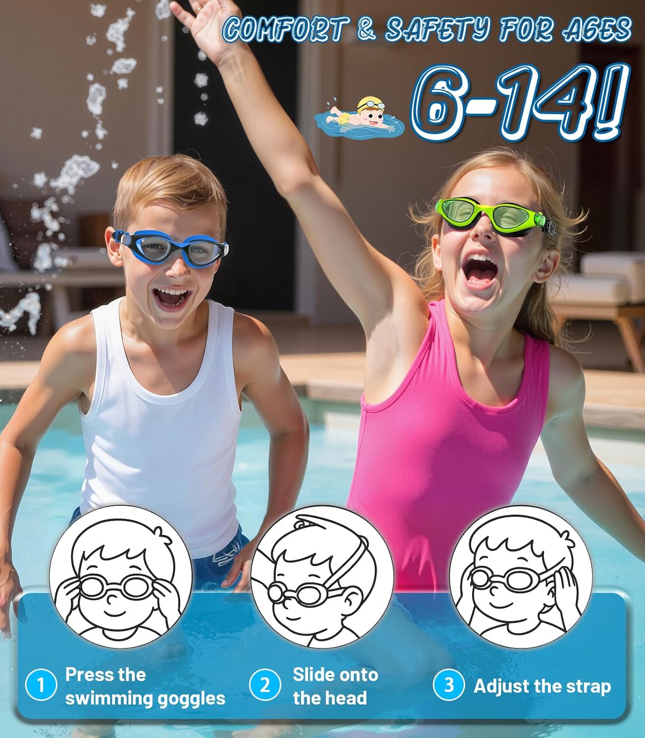 Skiennix Swim Goggles for Kids | Anti-Fog UV Protection & Leakproof Design, Ages 6-14