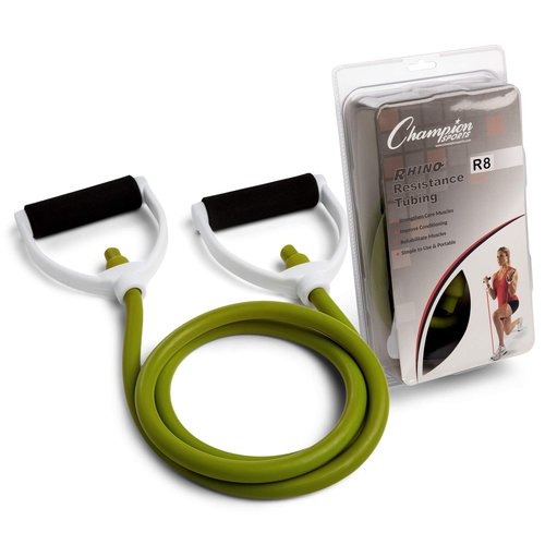 Champion Sports Resistance Tube Bands for Men and Women, Durable Stretch Fitness Band for Strength Training, Stretching, Rehabilitation- Premium Home Workout Equipment - 80 Lbs Resistance Tubing-Green