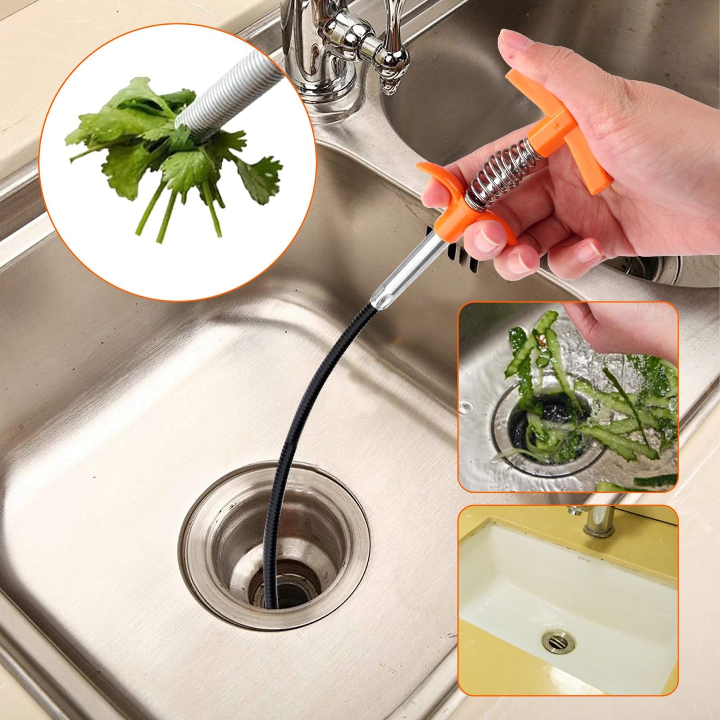 63 In Drain Snake Hair Drain Clog Remover Tool, Sink Drain Cleaner for Sewer Kitchen Bathroom Shower Tub Toilet Clogged Drains Opener Cleaning Tool, Flexible Grabber Claw Pick Up Reacher Tool