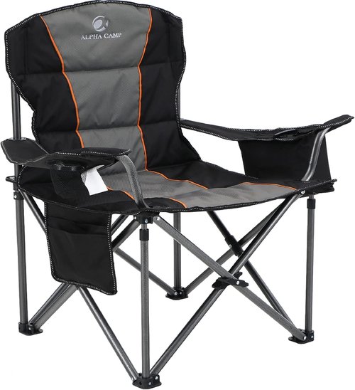ALPHA CAMP Heavy Duty Camping Chair - 500LBS Capacity | Oversized Folding Chair with Cooler Bag & Cup Holder