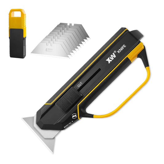 XW Aluminum Alloy Scraper Utility Knife, 2-in-1 Cutter with 10 Extra SK5 Replacement Blades Refill