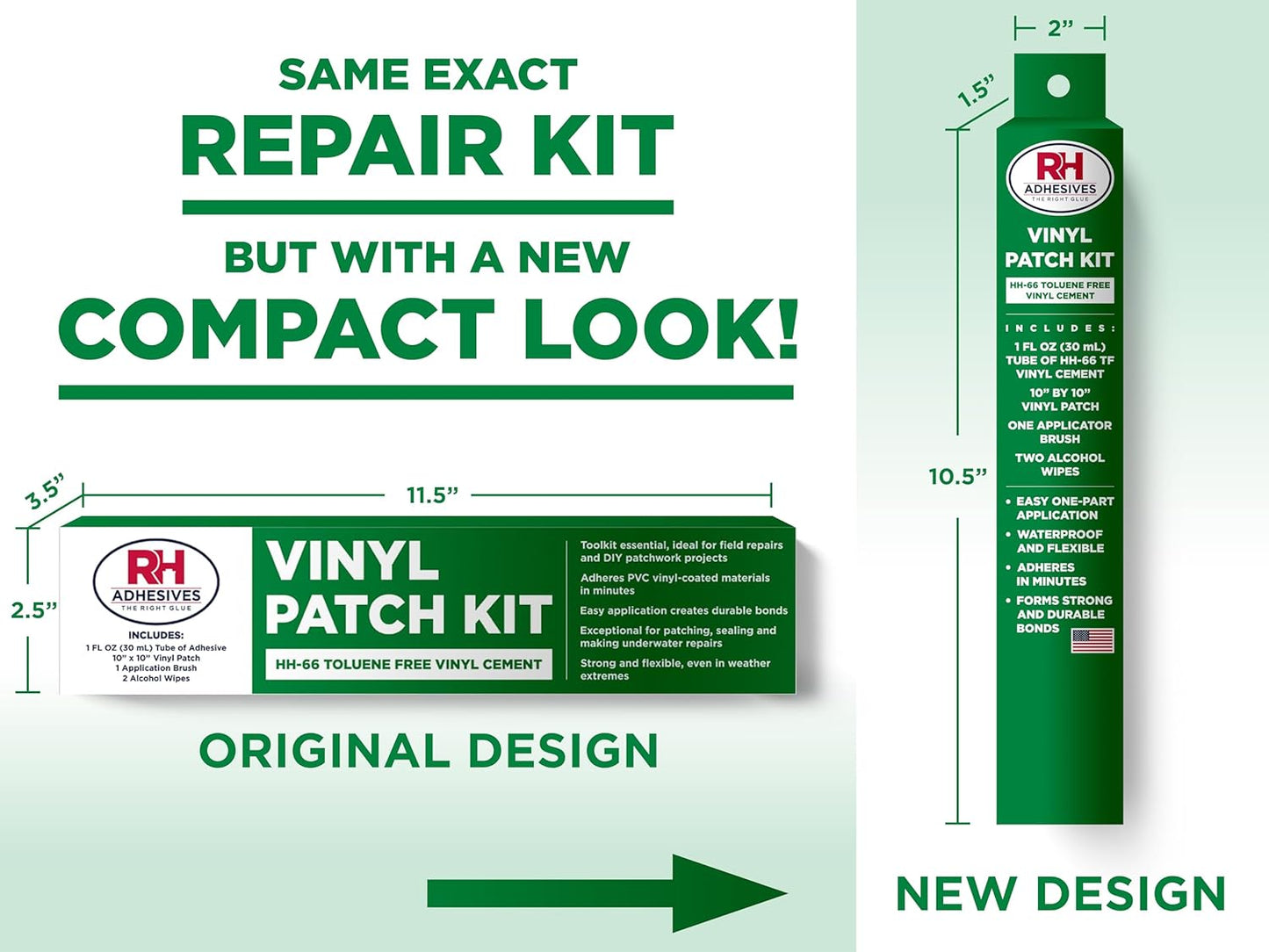RH Adhesives Vinyl Patch Kit - 10" x 10" Reinforced Flexible PVC with HH-66 TF Vinyl Cement & Brush