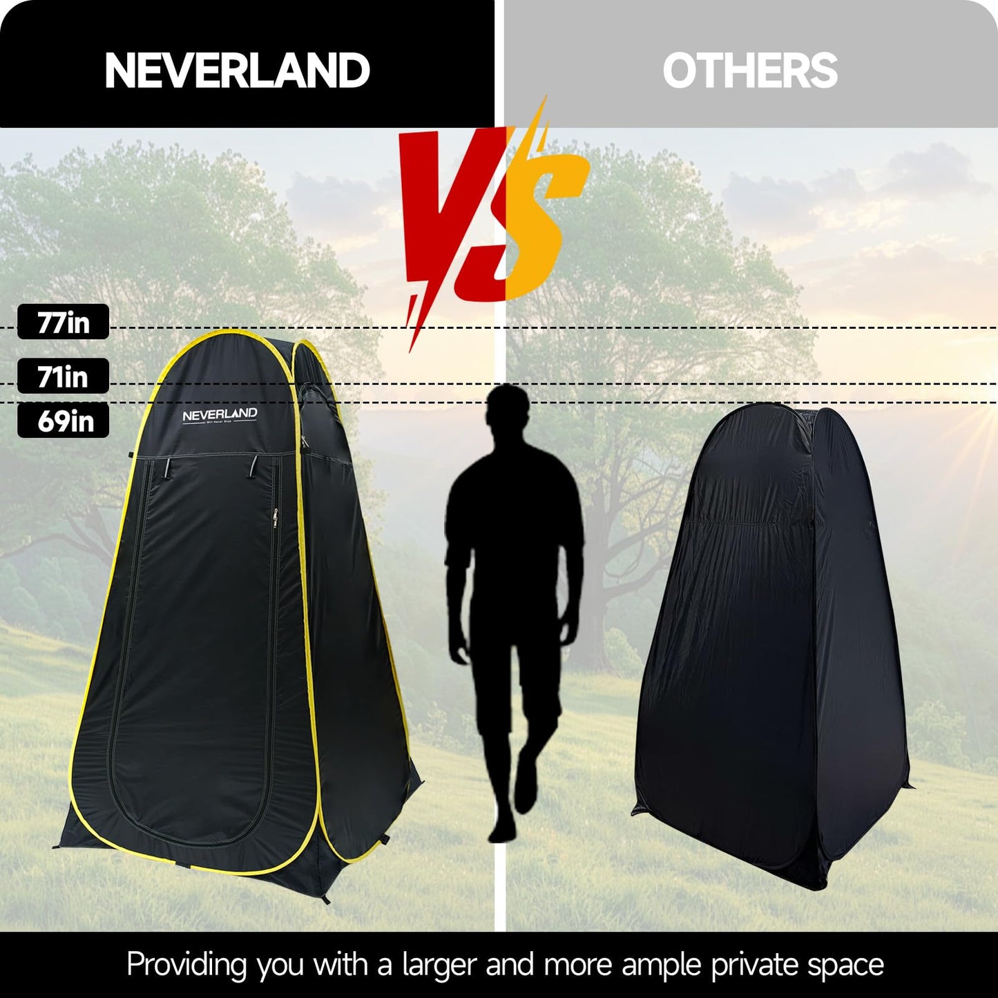 NEVERLAND Pop up Privacy Shower Tent - Portable Changing Shower Tent, Dressing Room, Bathroom, Outdoor Rain Shelter for Camping, Hiking, Beach