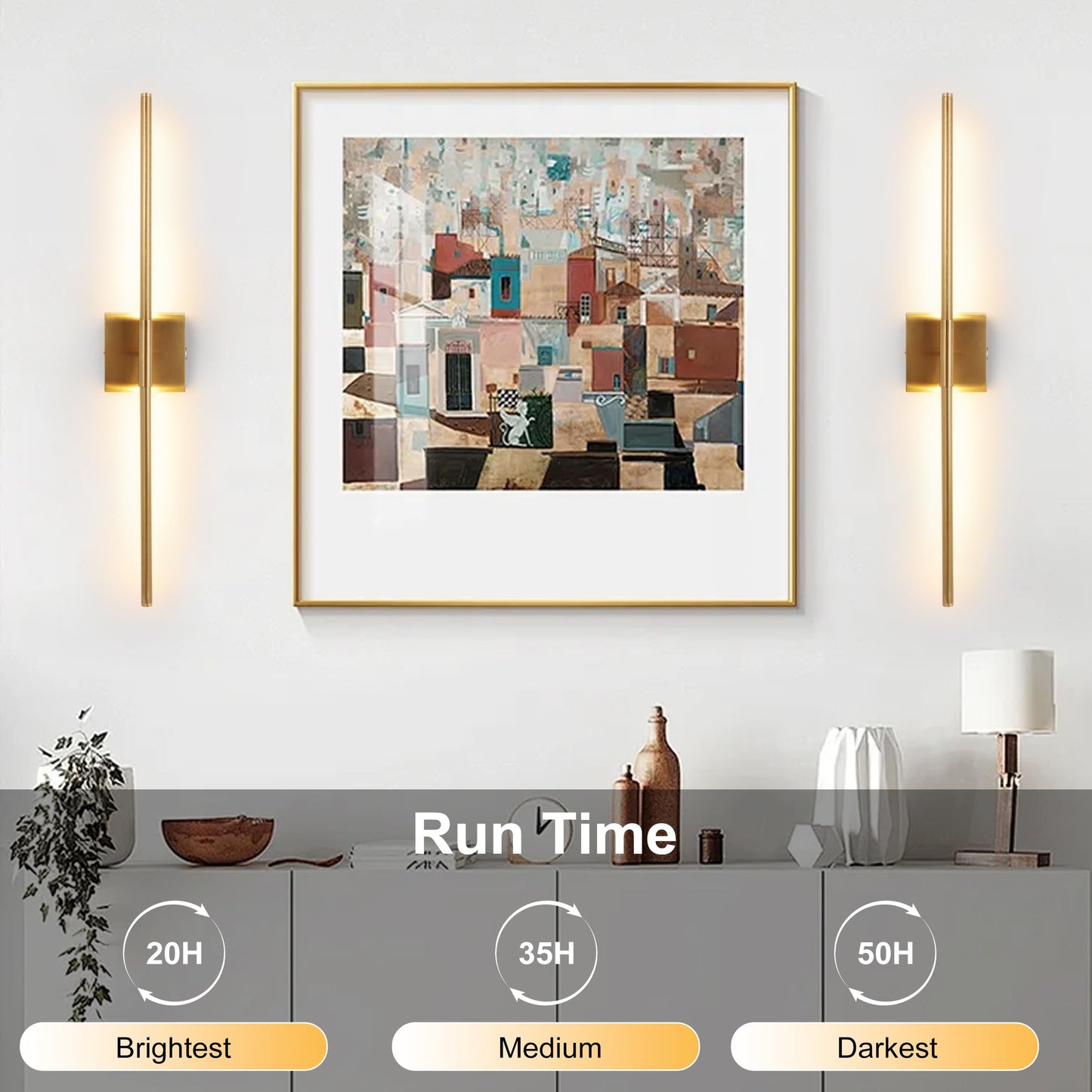 15800 mAh Battery Operated Wall Sconce with Remote Control Dimmable Wall Sconce Set of Two 3000K LED Brass Gold Wireless Wall Light Battery Powered Cordless Rechargeable Sconces Wall Lighting Set of 2