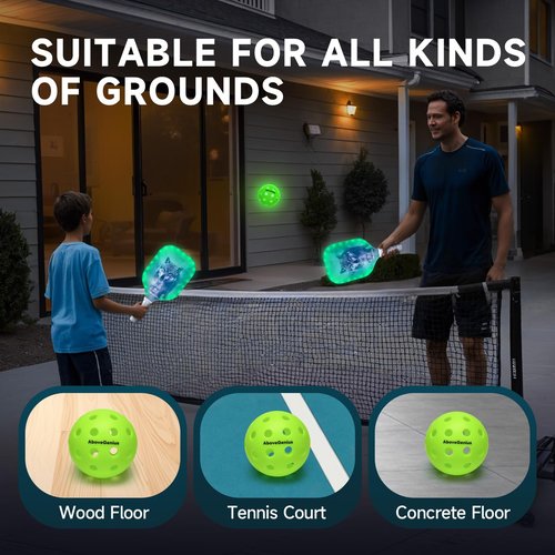 AboveGenius Glow in The Dark Pickleball,6 Pack Outdoor Pickleballs, LED Light Up High Visibility and Long-Lasting for Nighttime Play,Pickleball Gift