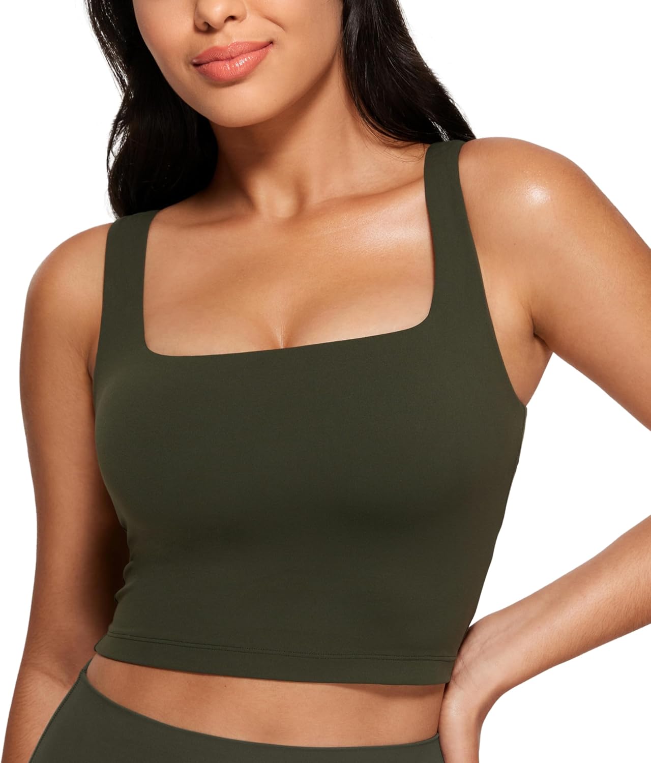 CRZ YOGA Butterluxe Crop Tank Top for Women - Padded Longline Sports Bra in Stylish Design