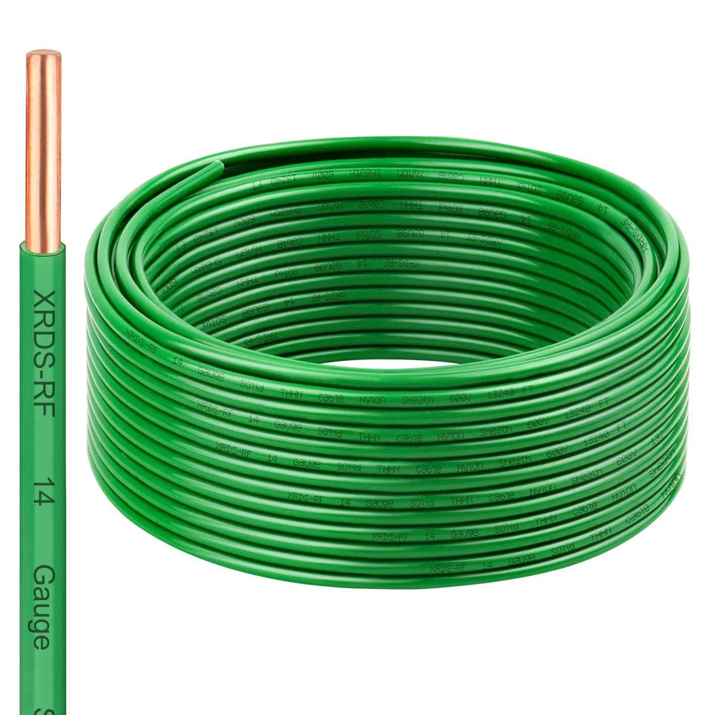 14 AWG THHN Wire 50FT – Single Bare Copper Conductor, Green Electrical Building Wire with Nylon Insulation for Panel Wiring, Grounding, Lighting Circuits, Control Systems