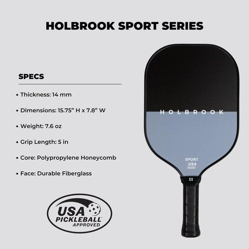 Holbrook Pickleball Paddle - Sport Series, USAPA Approved Pickleball Racket with Durable Fiberglass Surface, Honeycomb Core, Large Sweet Spot, & Stylish Design, Skill Levels (Midnight)