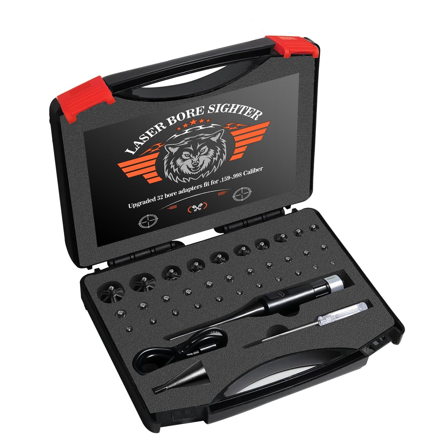Xiaoxinluck USB Rechargeable Laser Bore Sight Kit with 32 Adapters, Fits .17 to 12GA Calibers, Professional Green Laser Bore Sighter for All Guns Bore Laser Sighting Kit