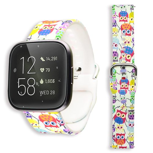 Ecute Small Soft Silicone Waterproof Replacement Women Men Strap Band Compatible with Fitbit Versa/Versa 2/Versa Lite/Versa SE - Color Owl