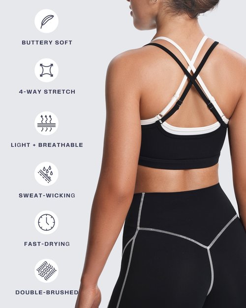 Aoxjox Women's Workout Sports Bras Takes Two Bra High Impact Training Fitness Running Yoga Crop Tank (Black and White, Medium)