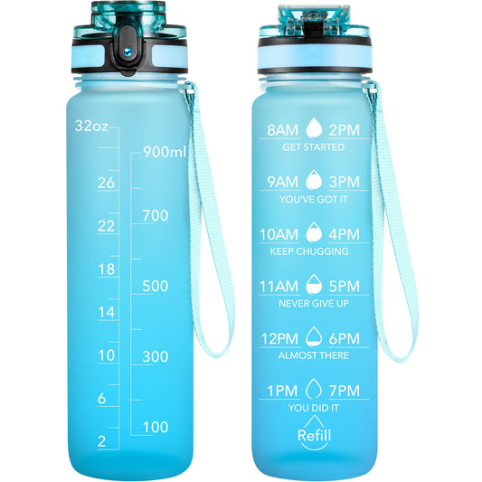 OLDLEY Water Bottle, 32oz Motivational Sports Water Bottle with Time Marker - Times to Drink - Tritan, BPA Free, Wide Mouth Leakproof,Luca