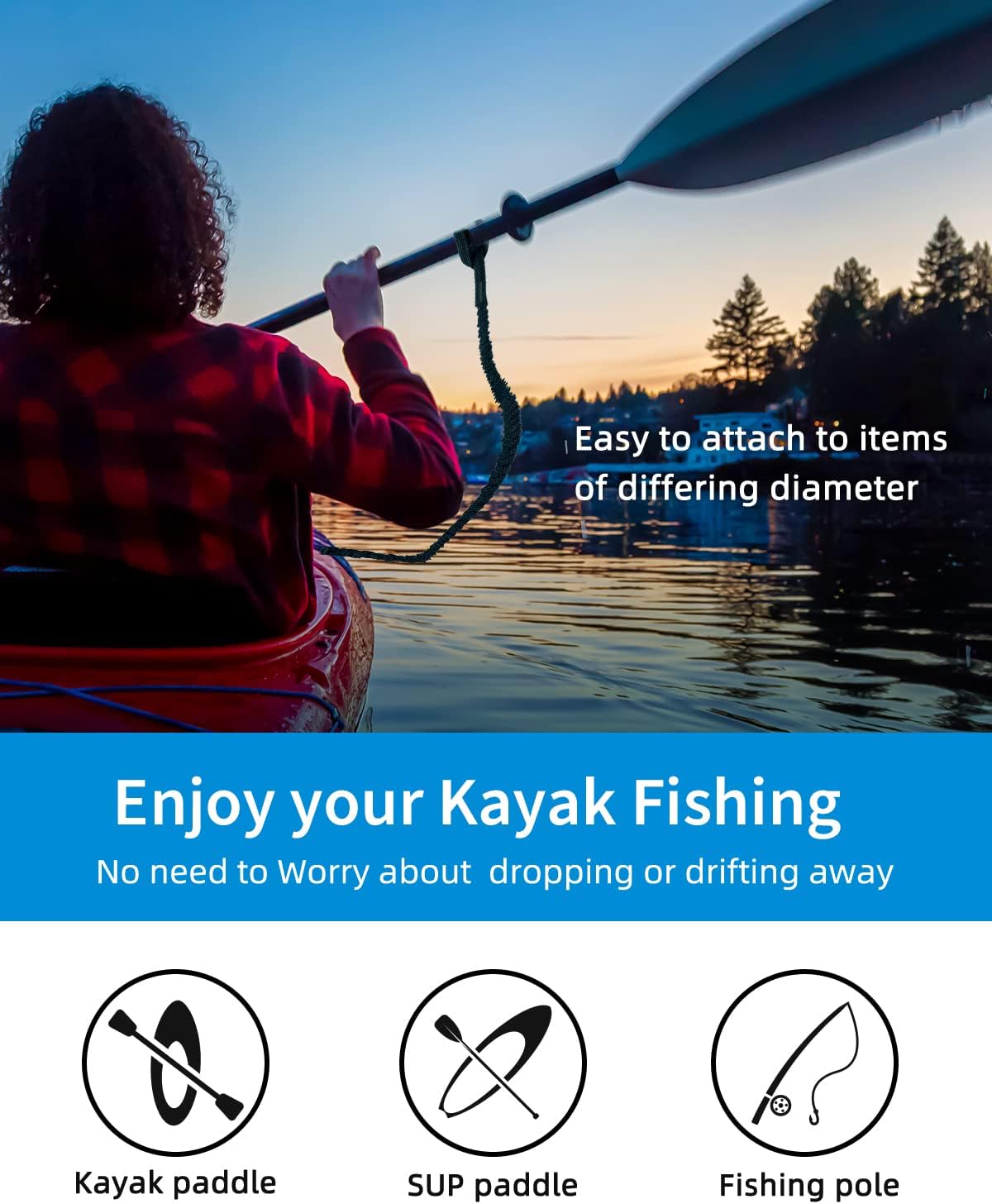 OCEANBROAD Kayak Paddle Leash - Stretchable Strap Lanyard for SUP, Boating & Fishing | 4-7 Feet