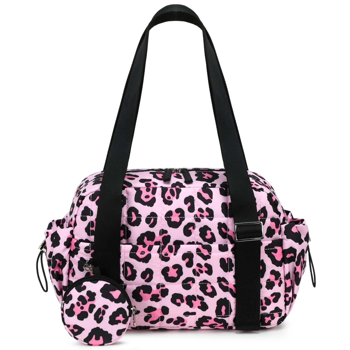 CAMTOP Mini Gym Bag for Women, Small Gym Tote Bag Puffy Quilted Sports Duffel Bag with Wet Compartment and Coin Purse Duffel Bags Dance Yoga Workout Bag for Gifts (Leopard, Mini-12.6")