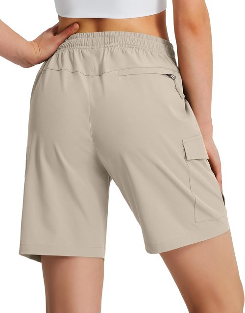 Ksmien Women's Hiking Cargo Shorts - Lightweight Quick-Dry Summer Shorts with Zipper Pockets | Ideal for Travel & Golf