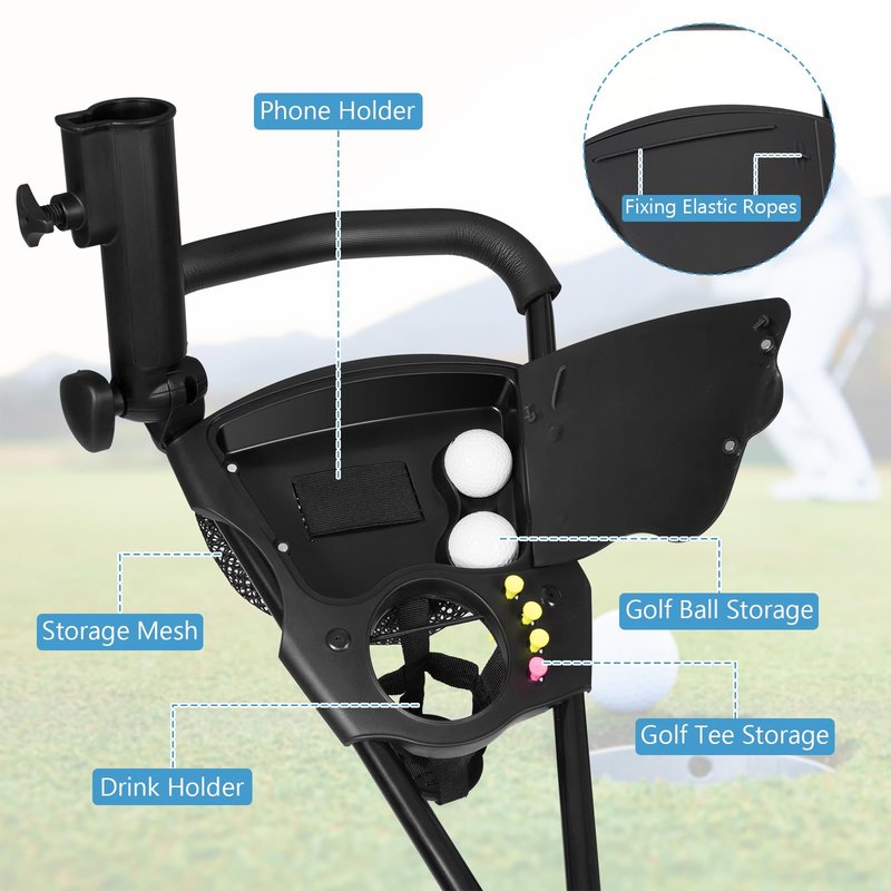 Tangkula Golf Push Cart, Lightweight Collapsible Golf Pull Cart, 3 Wheels Golf Trolley with Foot Brake Umbrella Holder & Cup Holder, Adjustable Handle and Storage Bag