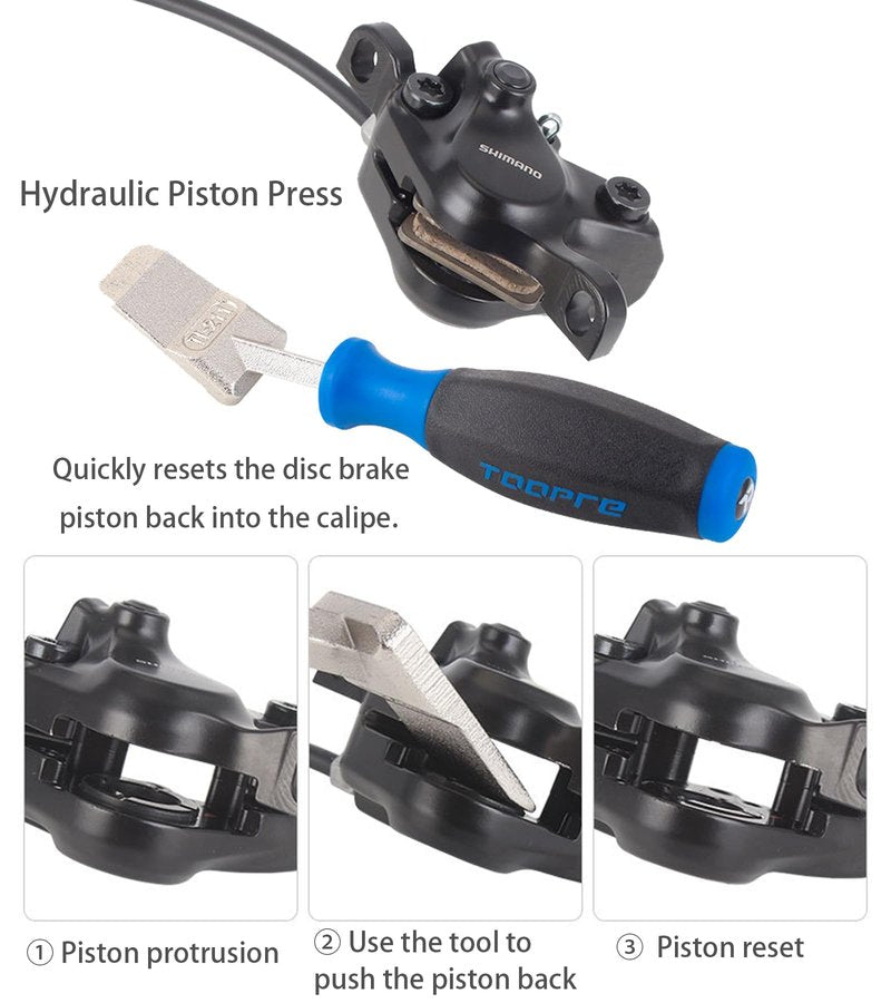 TIKBRO Hydraulic Piston Press for Bicycle Disc Brakes Repair Tool Kit 4-piece Set Rotor Truing Fork Rotor Adjustment Tool Disc Brake Gap Regulator Bike Disc Alignment Tool