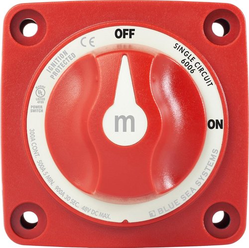Blue Sea 6006 m-Series Mini Battery Switch - Single Circuit ON/OFF, Compact Red Design