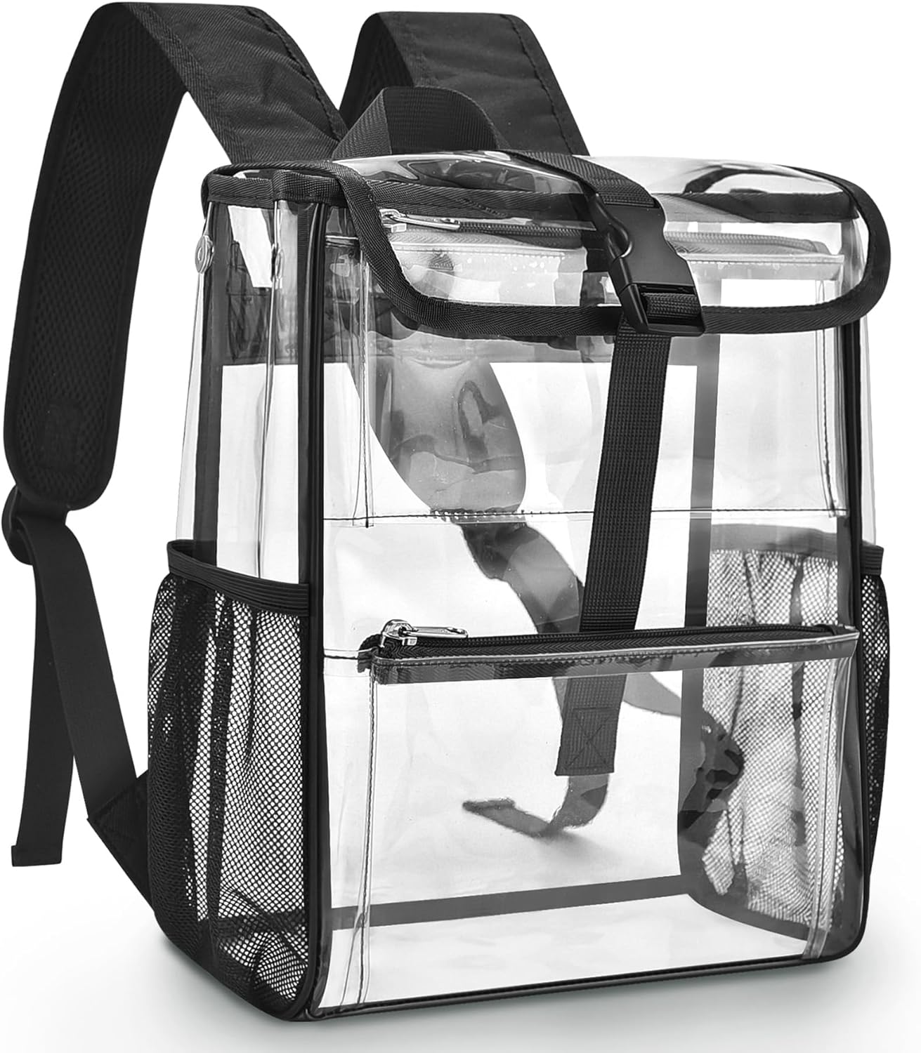 Mildbeer Clear Stadium Backpack - Compact PVC Flap Design for Sports & Concerts | 12x12x6, Black