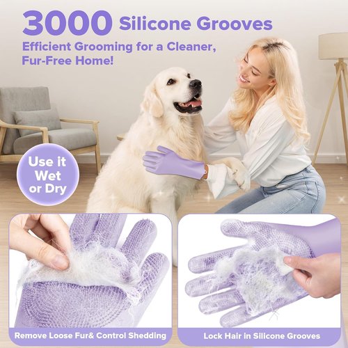 Augwind Pet Grooming Kit - 6PCS for Dogs, Cats & Horses | Includes Bath Gloves & Brush (Purple)