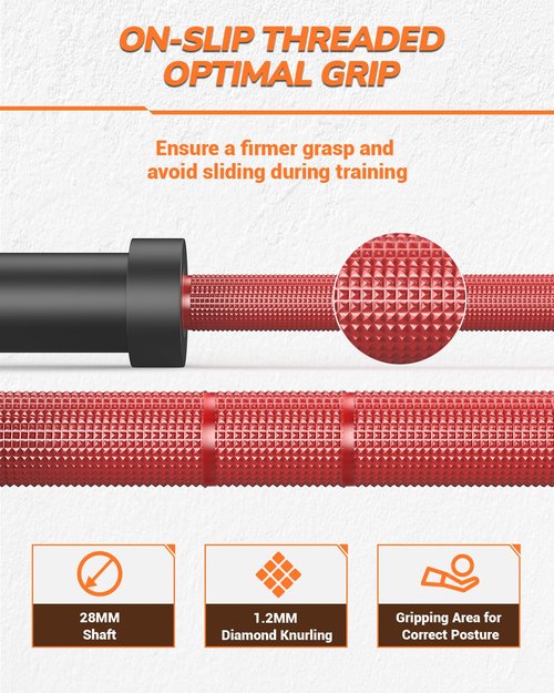 7ft Olympic Barbell for Home Gym, 45lb 2" Weight Bar for Deadlift Weightlifting, Bar, 1000 Lb High-Capacity, Hard Chrome, Knurled Grip, Strength Training Bench Press Squat Presses,Red & Black