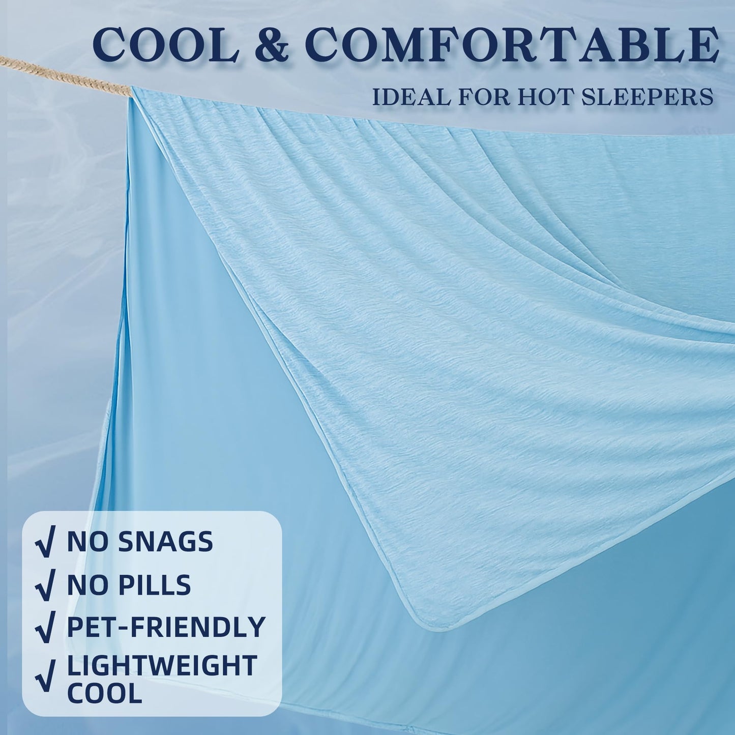 DOWNCOOL Cooling Blanket Throw Size, Blue Summer Blanket for Hot Sleeper and Night Sweats, Lightweight Soft Q-Max>0.4 Arc-Chill Cool Blanket